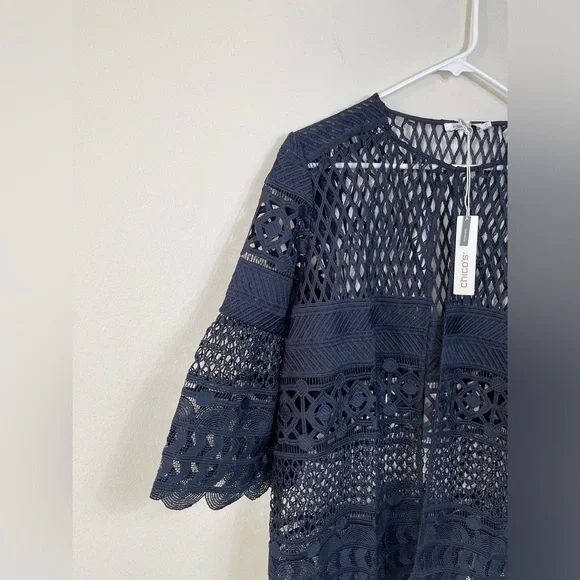 Chic Navy Lace Travelers Collection Crochet Jacket Career Events Classic Size 2